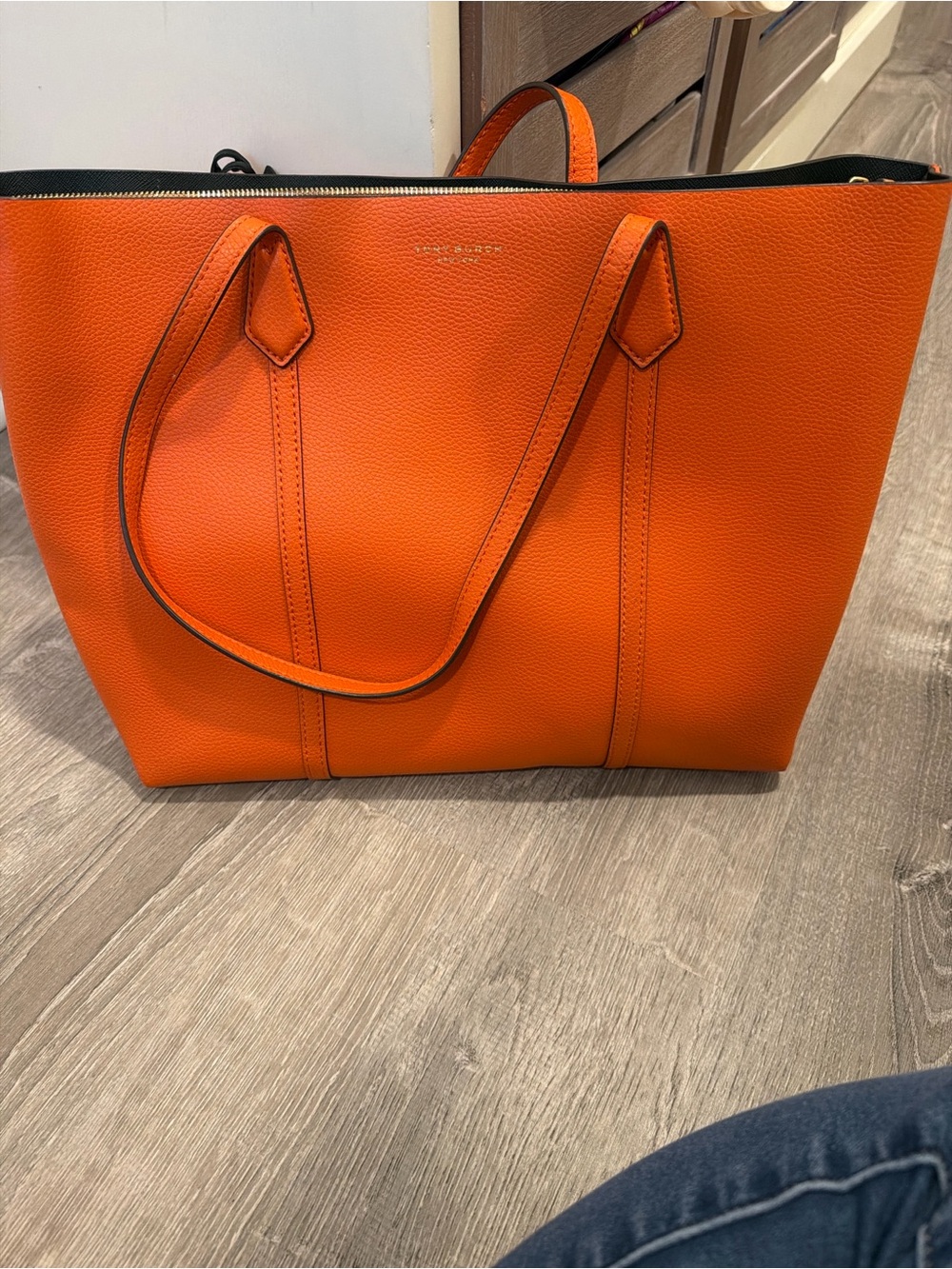Tory Burch Bright Orange Pebbled Leather Tote